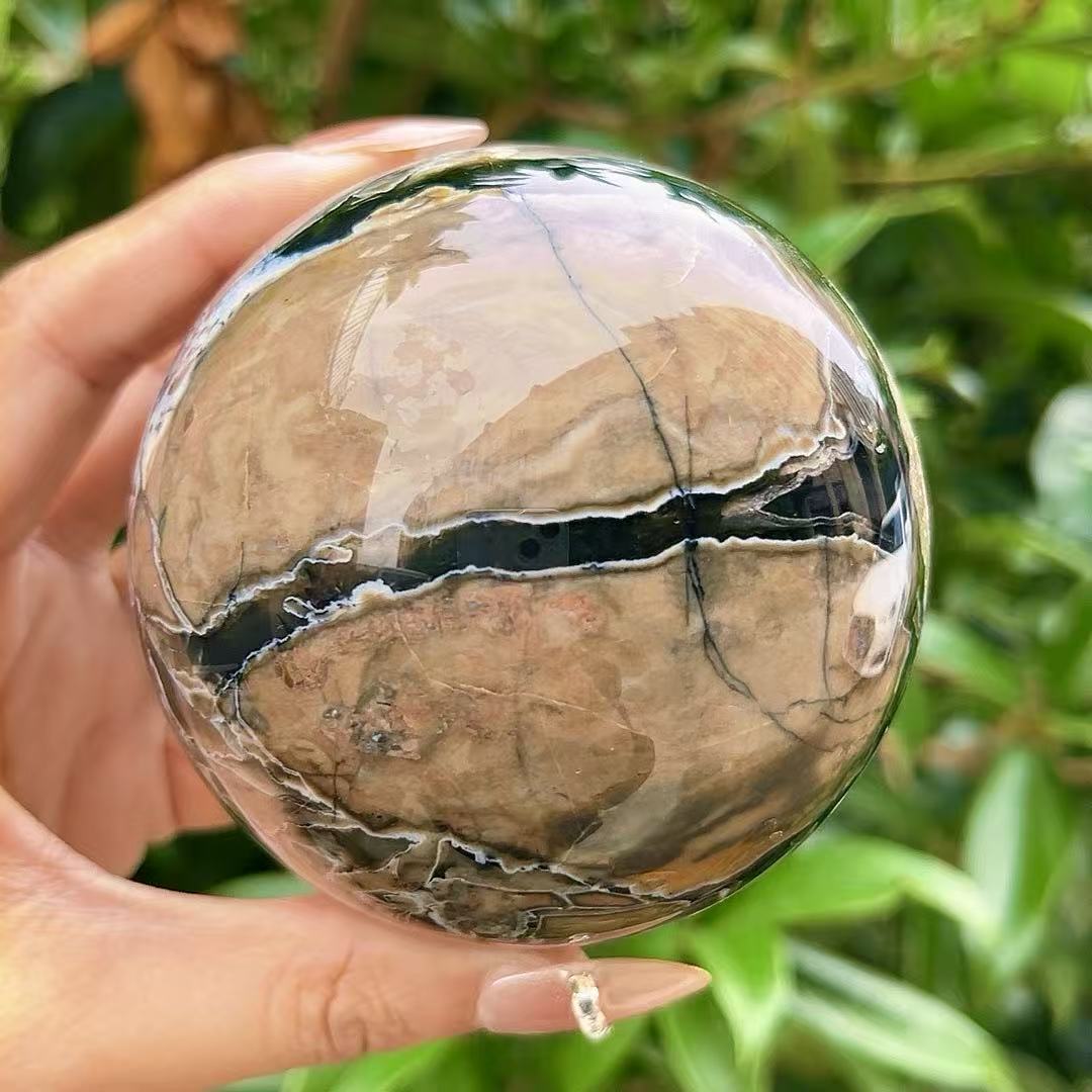 5A620G Fiery Veined Volcanic Agate Sphere