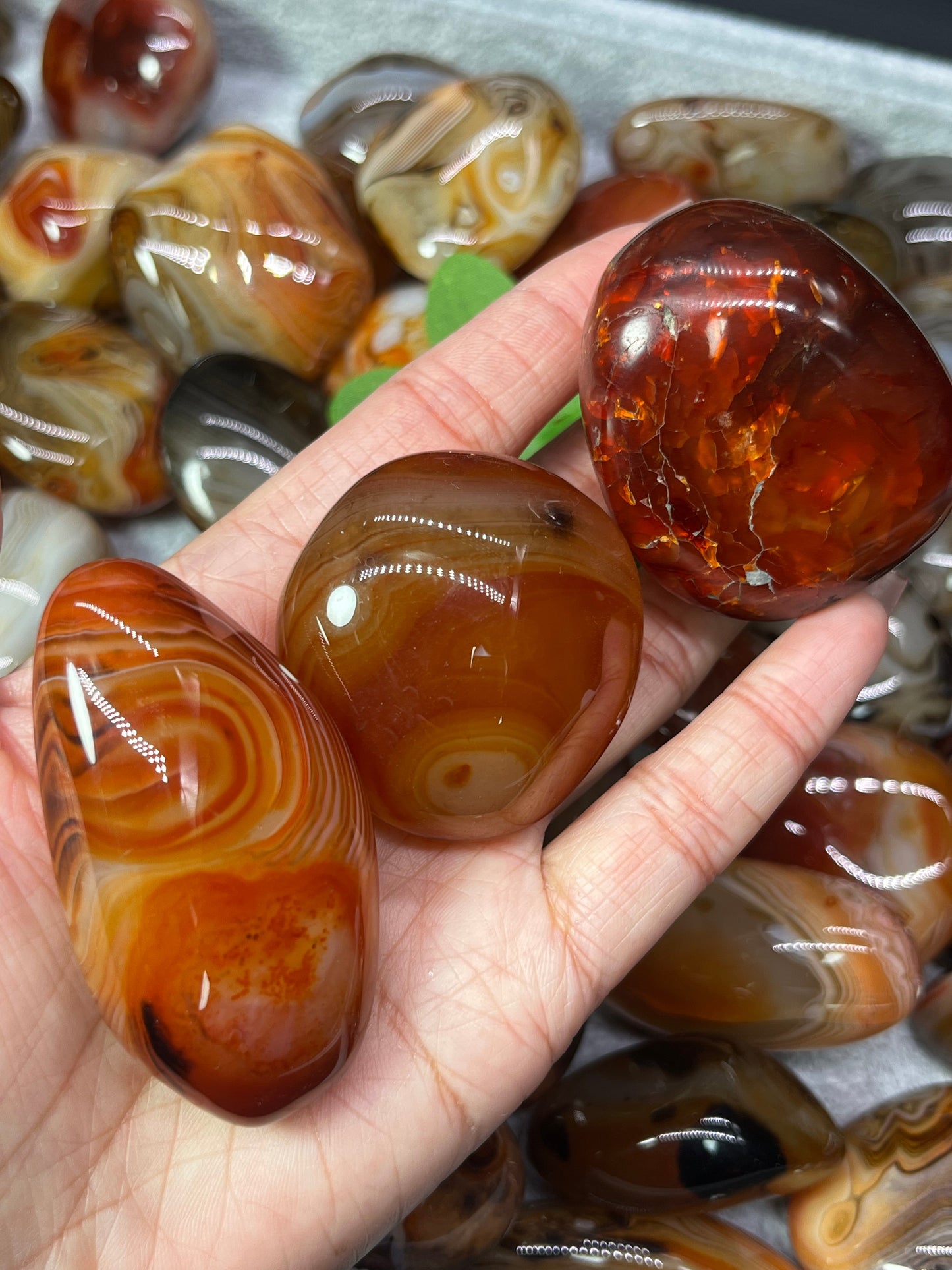 5A70G Premium Natural Silk Agate Pocket Palm Stone