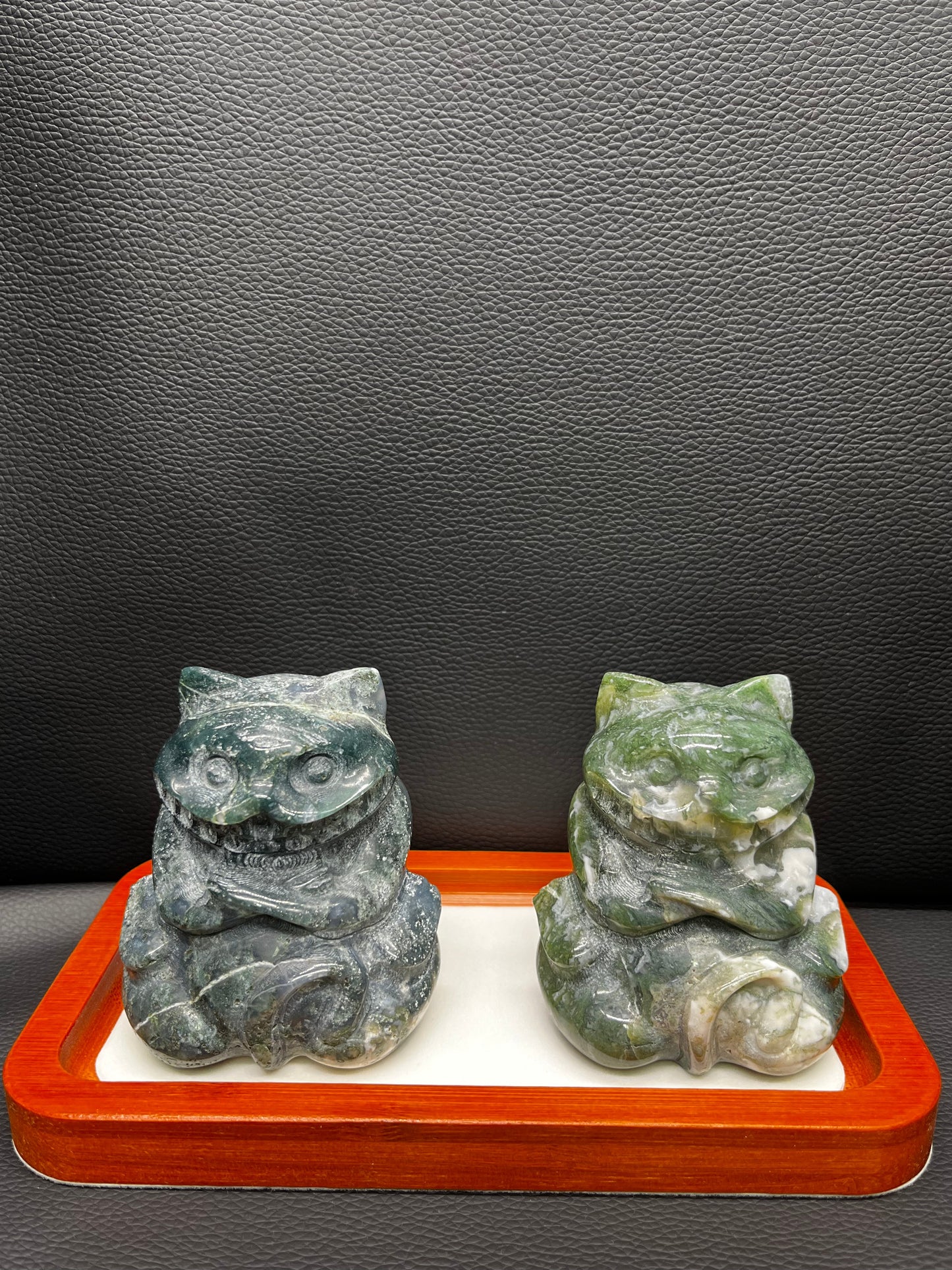 5A320G Premium Moss Agate Cat Carving