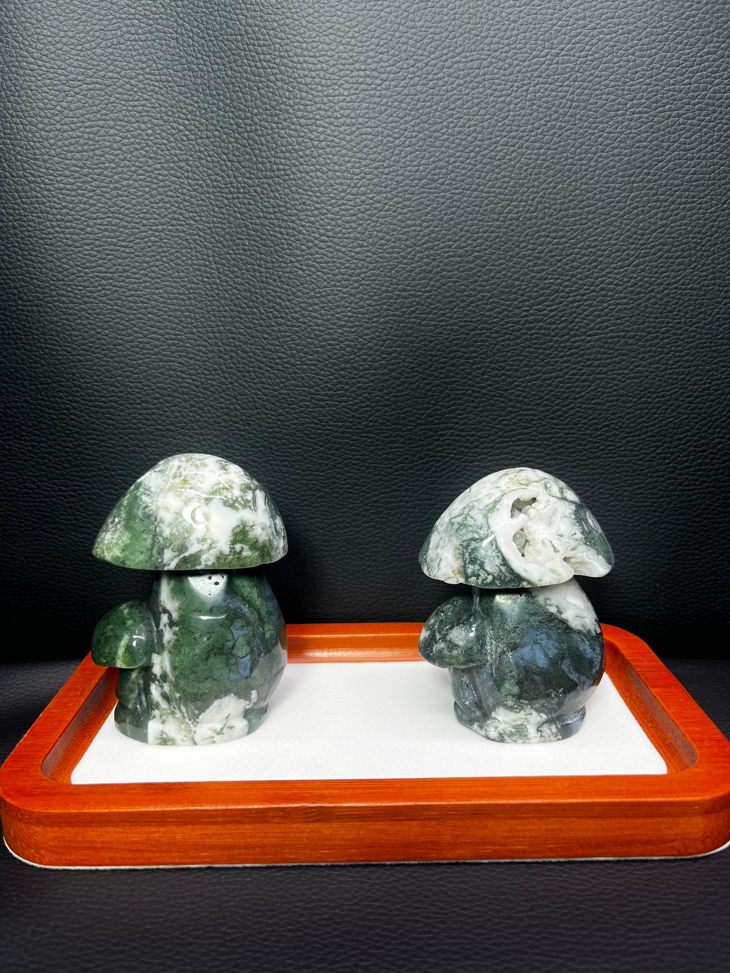 5A170G Premium Moss Agate Mushroom Carving