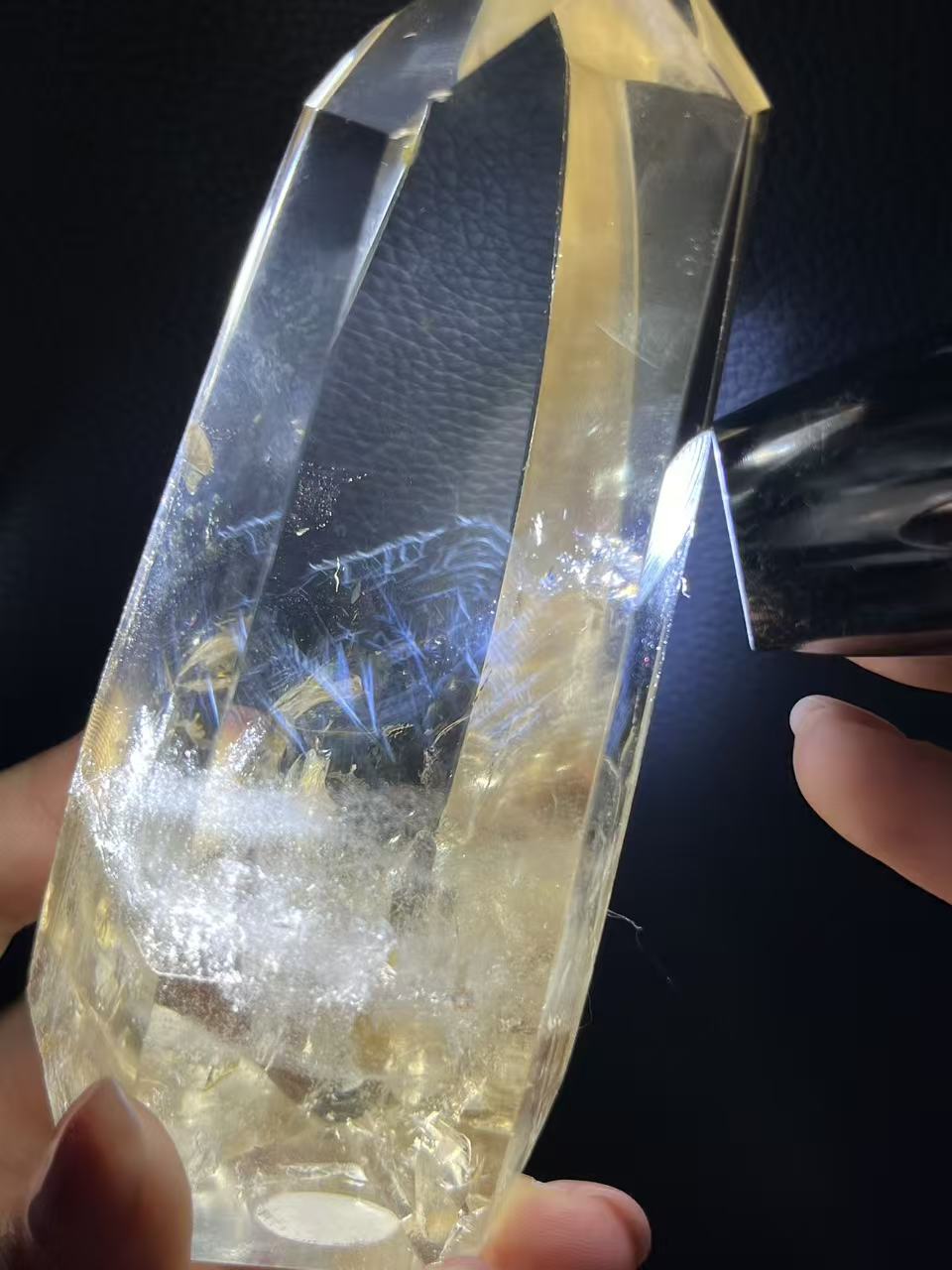 5A 360G AAA+ Natural PHANTOM mountain citrine tower Quartz Blue needle inside Energy Attract Wealth