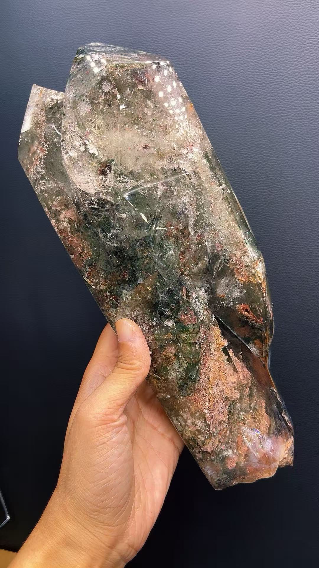 5A3120G Premium Natural Double Terminated Green Phantom Point