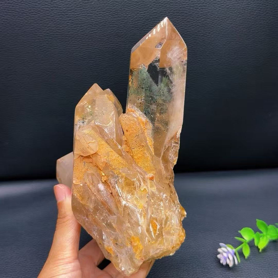 5A 1720G  Green Phantom Citrine Cluster Ornament