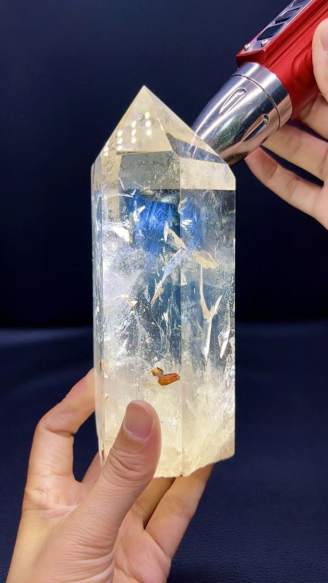 5A 1780G   Flashy Rainbow Blue Needle Crystal Column Ornament