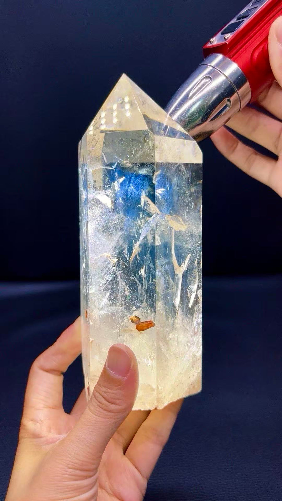 5A 1780G   Flashy Rainbow Blue Needle Crystal Column Ornament