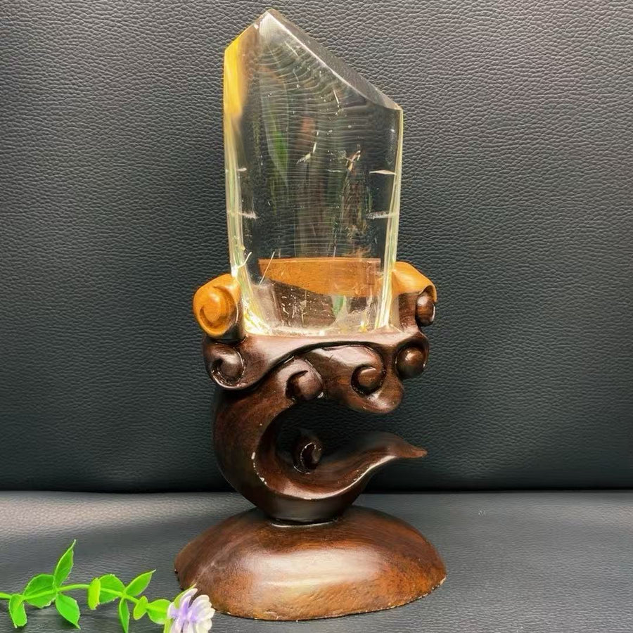 5A 800G   Lrregular Black Rutilated Quartz Ornanment With Rainbow