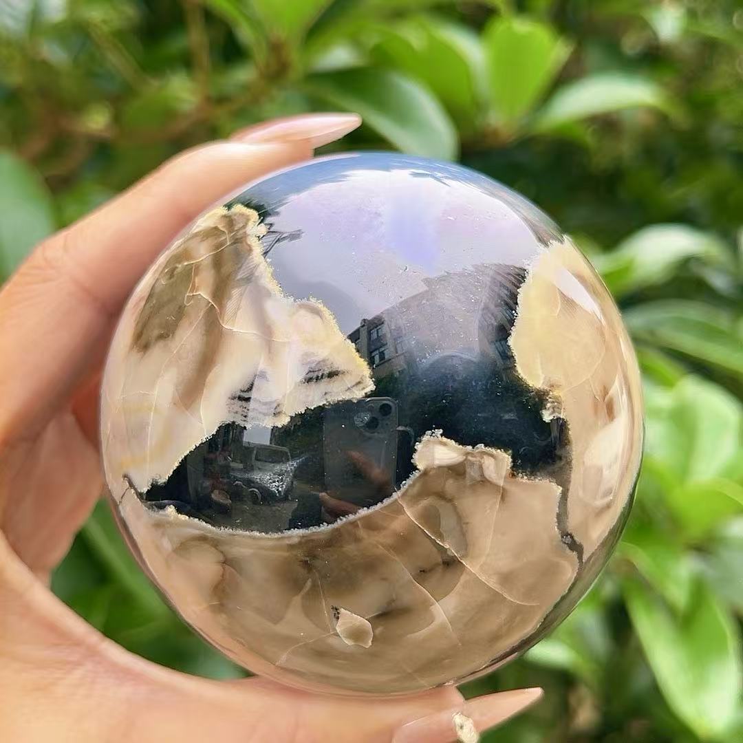 5A620G   Fiery Veined Volcanic Agate Sphere