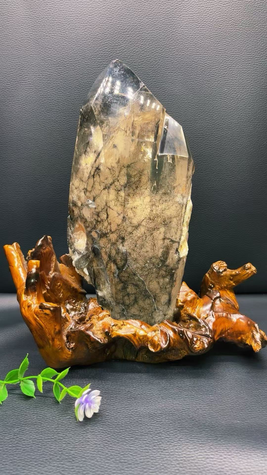 5A  2250G  Black Rutilated Quartz  Clear Quartz Ornament