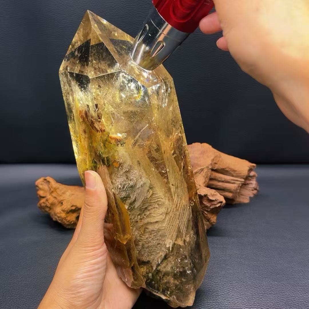 5A 2000G  Smoky Quartz Hidden Landscape Crystal Pillar Ornamen