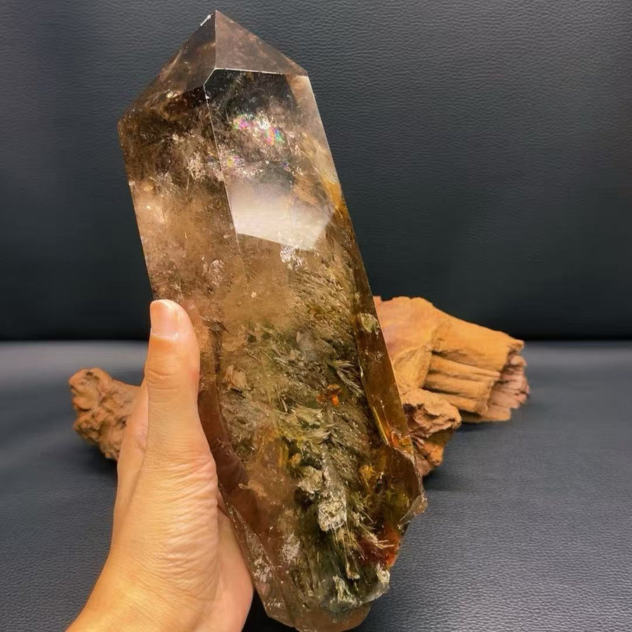 5A 2000G  Smoky Quartz Hidden Landscape Crystal Pillar Ornamen