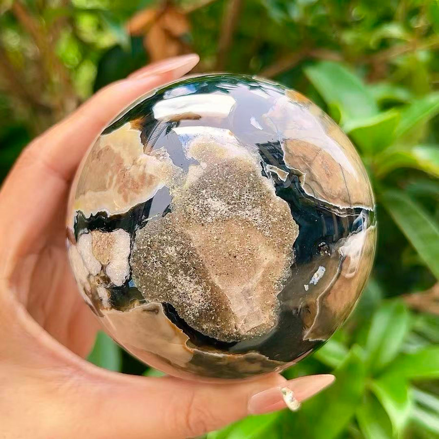 5A620G   Fiery Veined Volcanic Agate Sphere