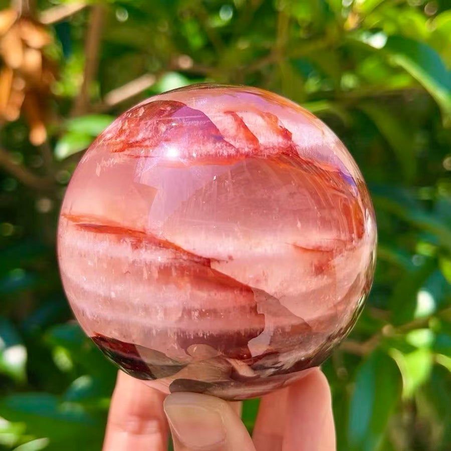 Sparkling Red & Yellow Flower Quartz Sphere