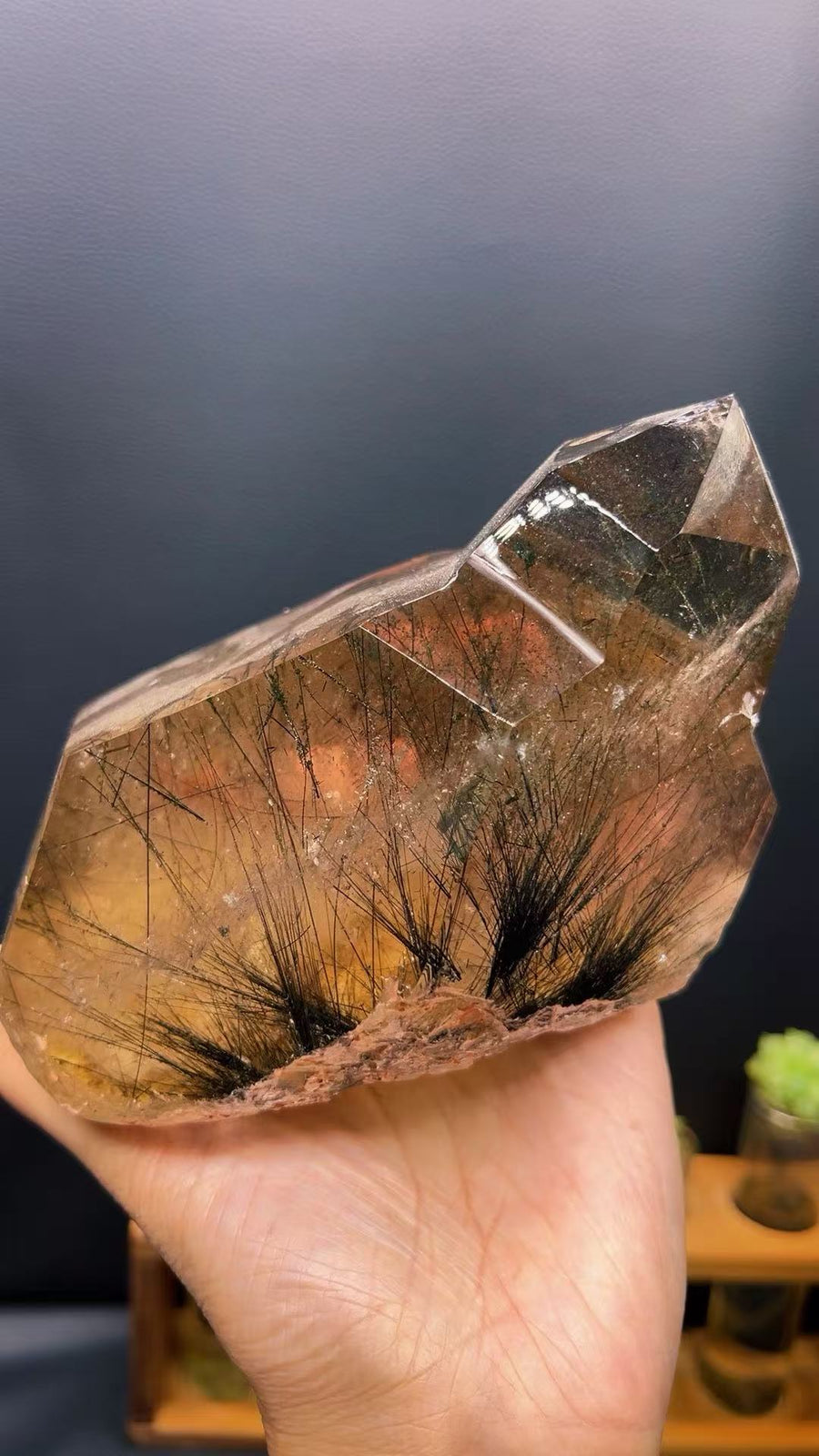 5A 1500G   Natural  Black Tourmaline smoky Quartz Tower Ornament