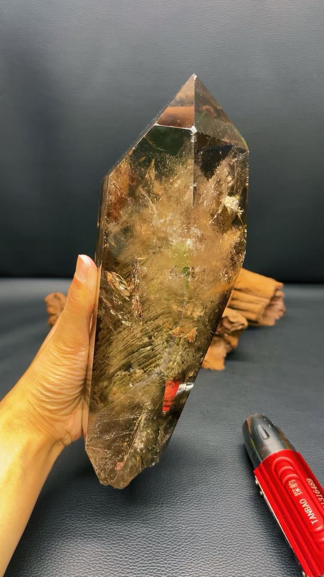 5A 2000G  Smoky Quartz Hidden Landscape Crystal Pillar Ornamen
