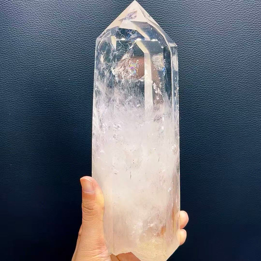 5A 1300G    Natural Vibrant Clear White Quartz Column Ornament