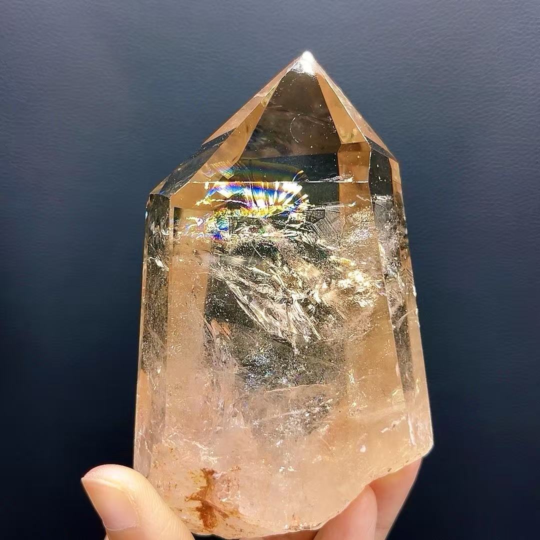 5A 580G  Super Clear Flashy Smoky Quartz Crystal Point Decor