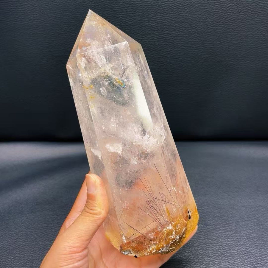 5A 1230G   Rainbow Rutilated Quartz Clear Quartz Pillar