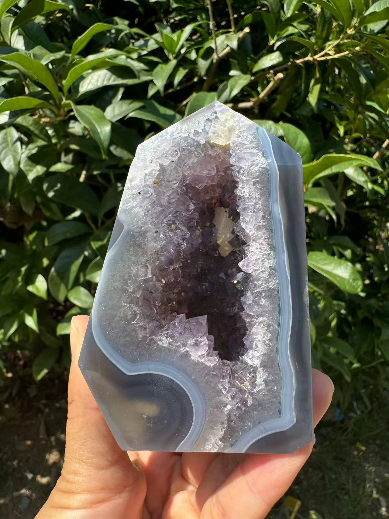 A00015 Natural Amethyst durzy agate tower  mixed calcite point