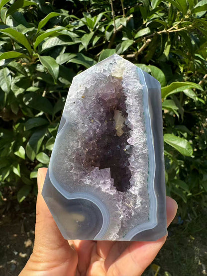 A00015 Natural Amethyst durzy agate tower  mixed calcite point
