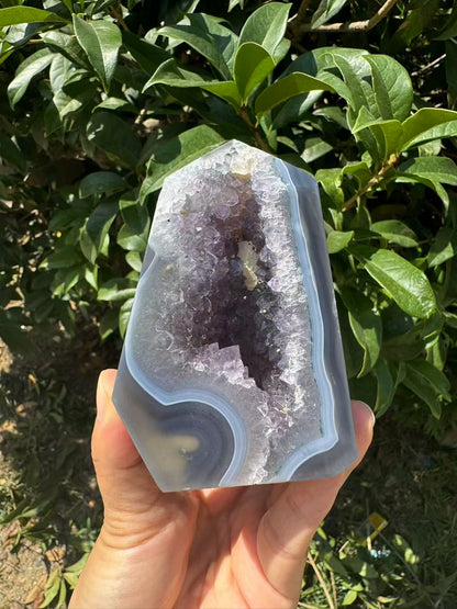 A00015 Natural Amethyst durzy agate tower  mixed calcite point