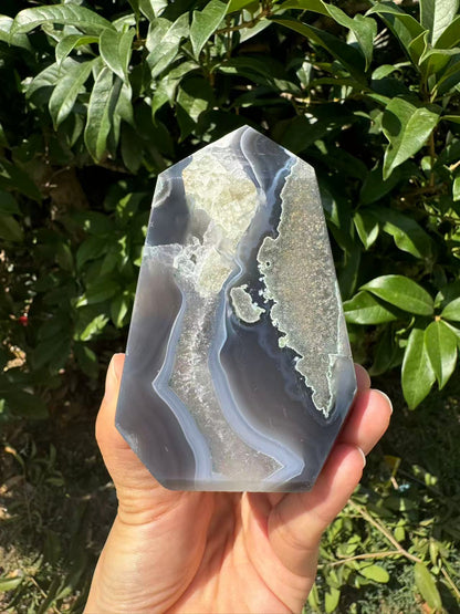 A00015 Natural Amethyst durzy agate tower  mixed calcite point