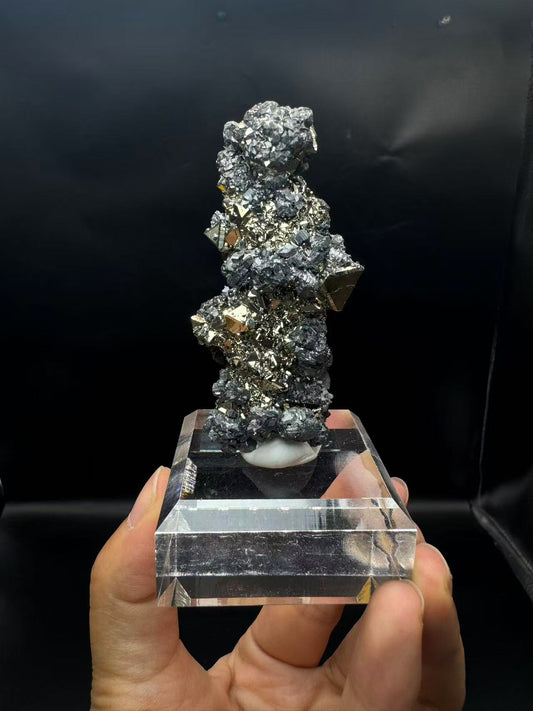 A00024 Natural octahedron pyrite mixed specularite mineral specimen