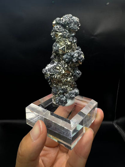 A00024 Natural octahedron pyrite mixed specularite mineral specimen