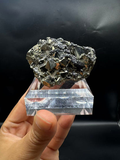 A00022  Natural octahedron pyrite mixed specularite mineral specimen