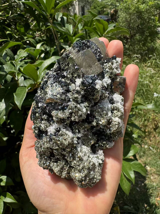 A00025 Natural cube pyrite mixed specularite mineral specimen mixed quartz