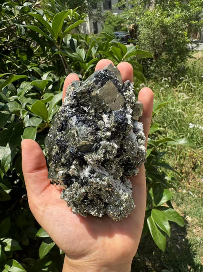 A00025 Natural cube pyrite mixed specularite mineral specimen mixed quartz