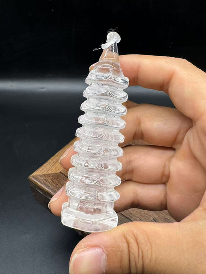 A00029 AA clear quartz WENCHANG tower carving