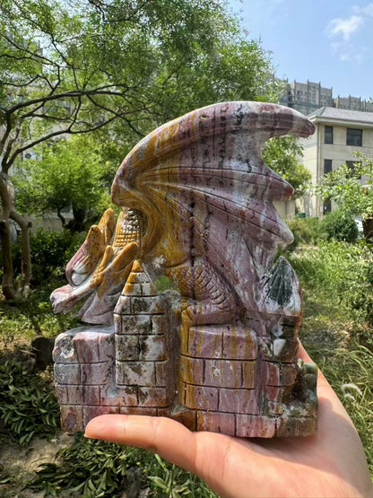 A00031 AAA PINK 8th OCEAN JASPER dragon castle carving