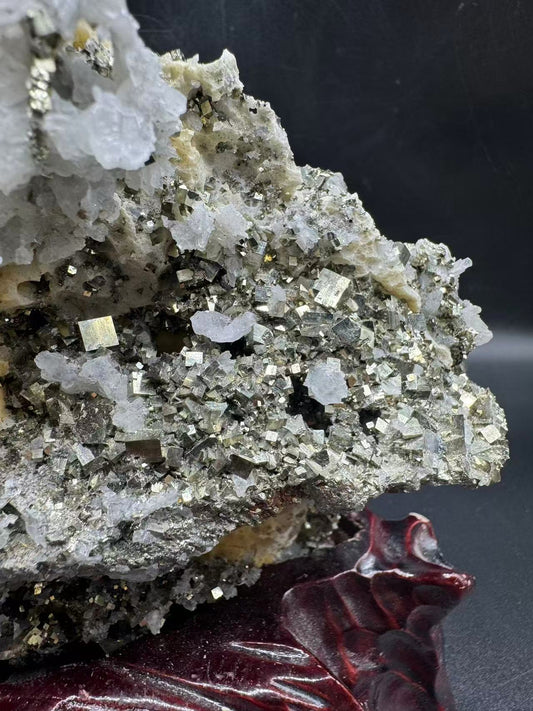 A00033 sparkly cube pyrite mixed quartz  mineral specimen