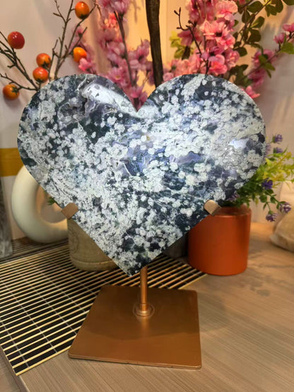 A00034 rare flower purple green moss agate biggest heart
