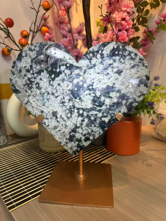 A00034 rare flower purple green moss agate biggest heart