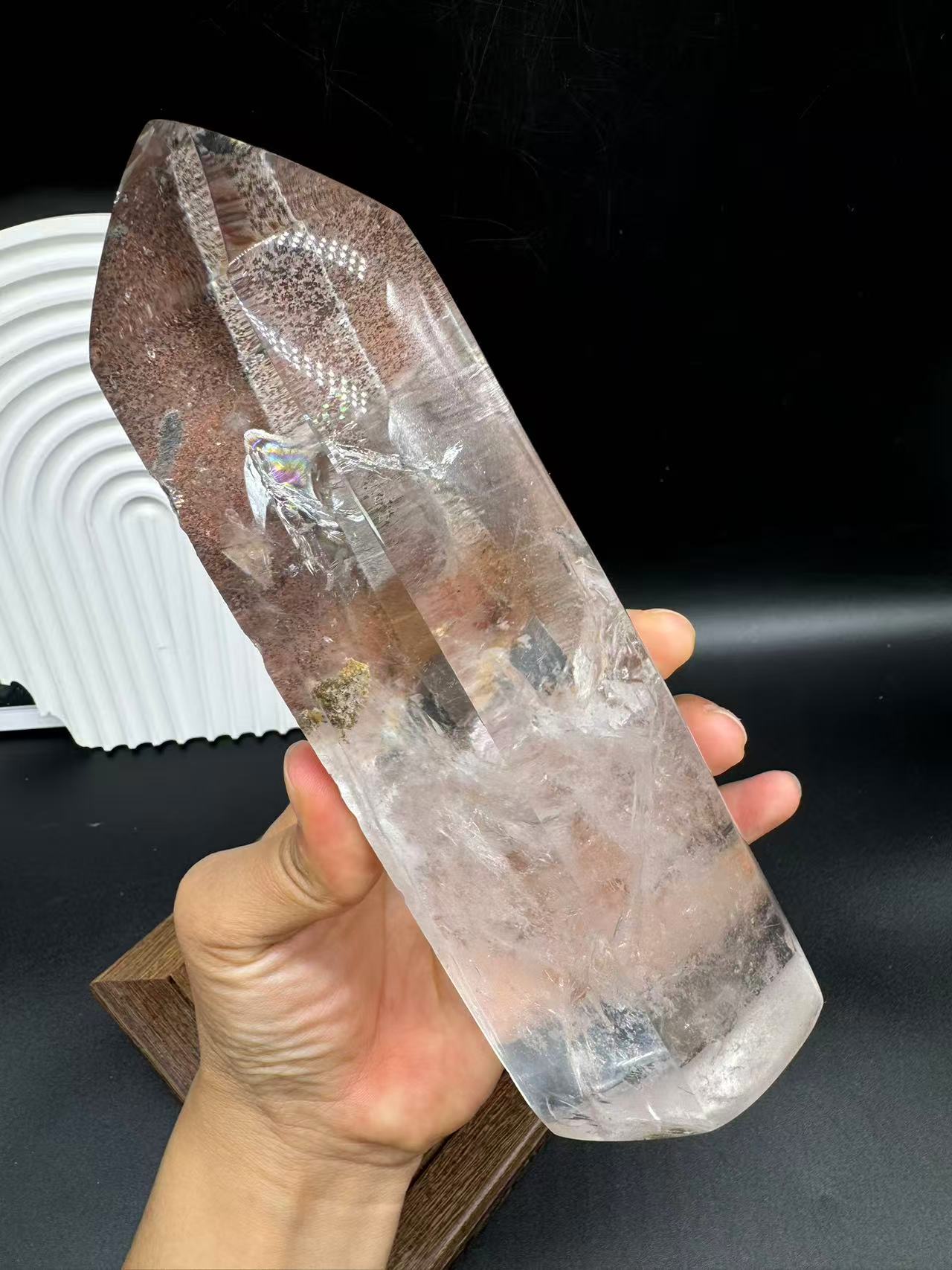 A00044 gorgeous cinnabar mixed calcite and specimen clear quartz tower