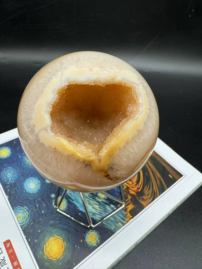 A00064 sparkly soft candy druzy geode golden agate sphere
