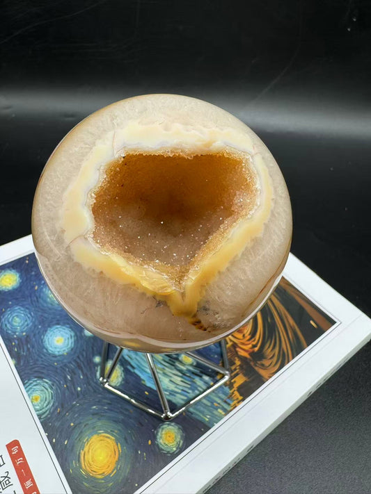 A00064 sparkly soft candy druzy geode golden agate sphere