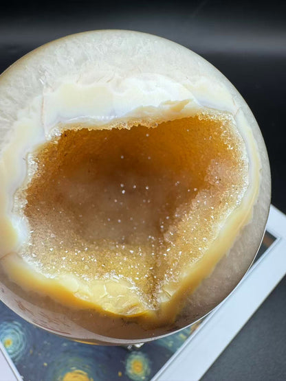 A00064 sparkly soft candy druzy geode golden agate sphere