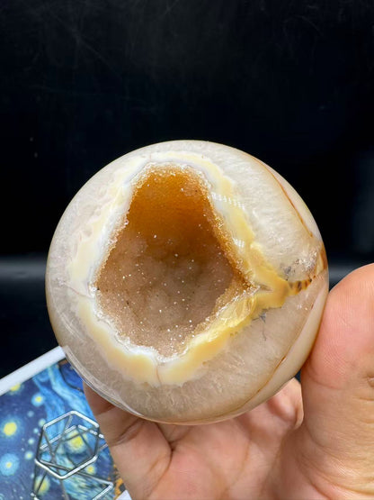 A00064 sparkly soft candy druzy geode golden agate sphere