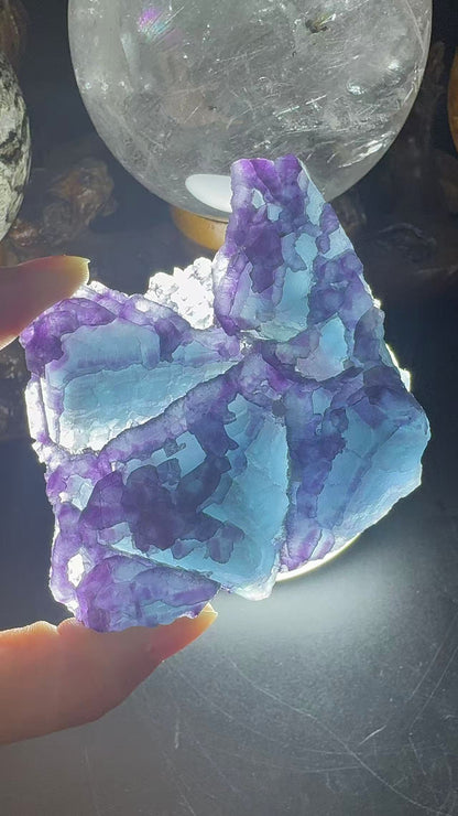 A00066 CUBE layer castle shape purple blue fluorite