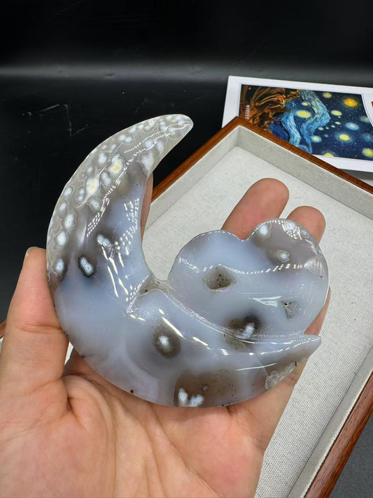 A00086 unique snowflake moon heart agate caving