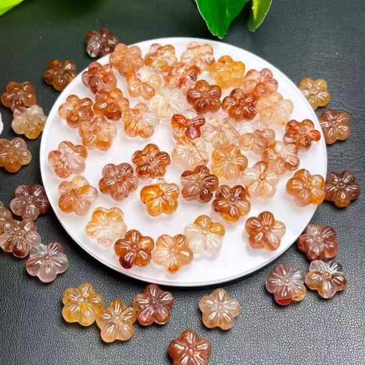 A001001 super clear Natural fire quartz flower caving can make pendant