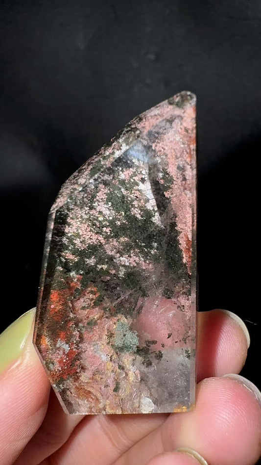 A00110 rare unique four season garden with pink garden mountain at bottom freeform(quartz in quartz)(hand crystal)