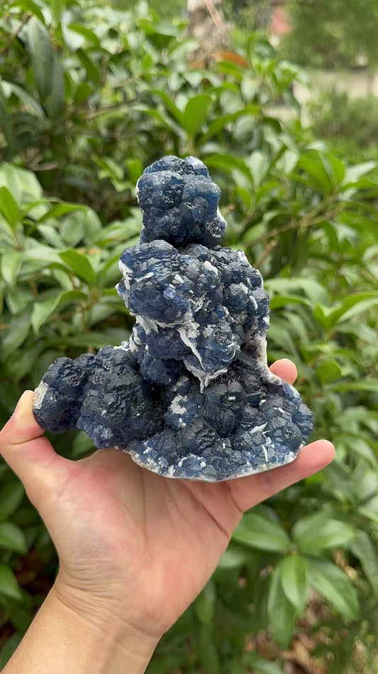 A00119 natural RARE HIGHER QUALITY BLUEberryfluorite mixed candle quartz