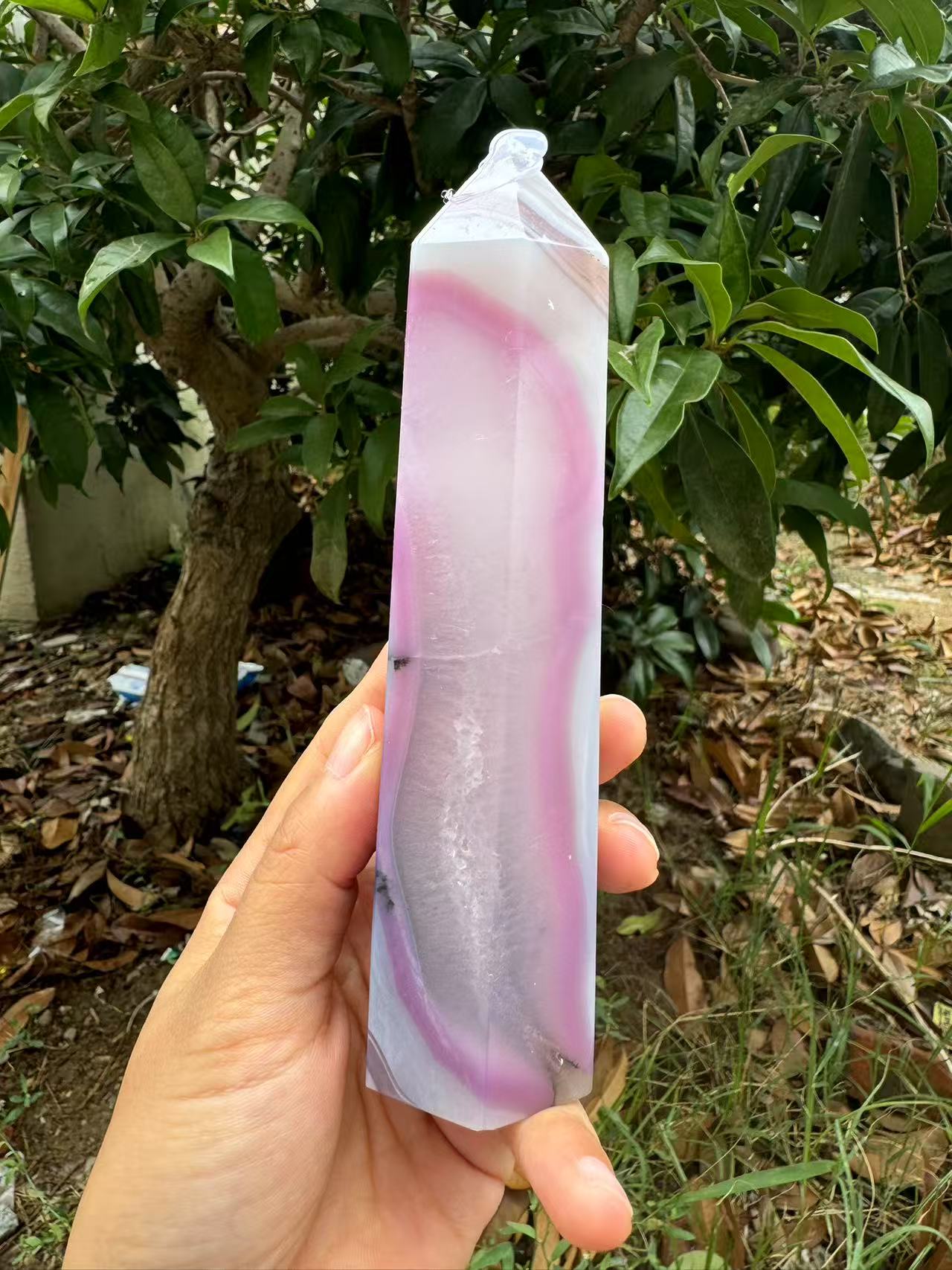 A00121 pretty pink jelly agate with beautiful bandding