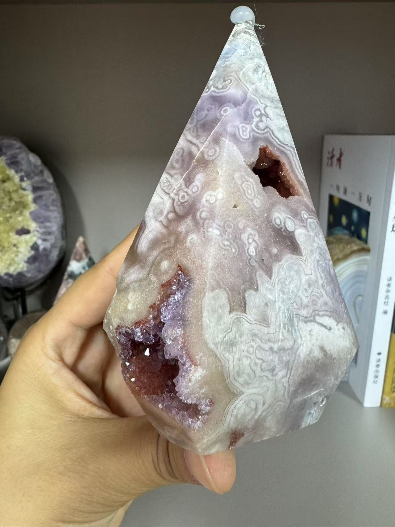A00134 rare beautiful high quality two color druzy  pink amethyst cone shape