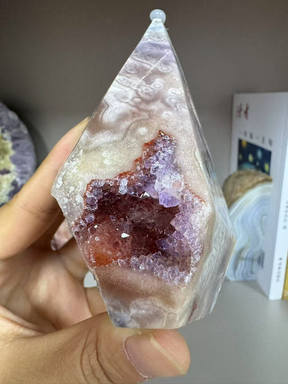 A00134 rare beautiful high quality two color druzy  pink amethyst cone shape