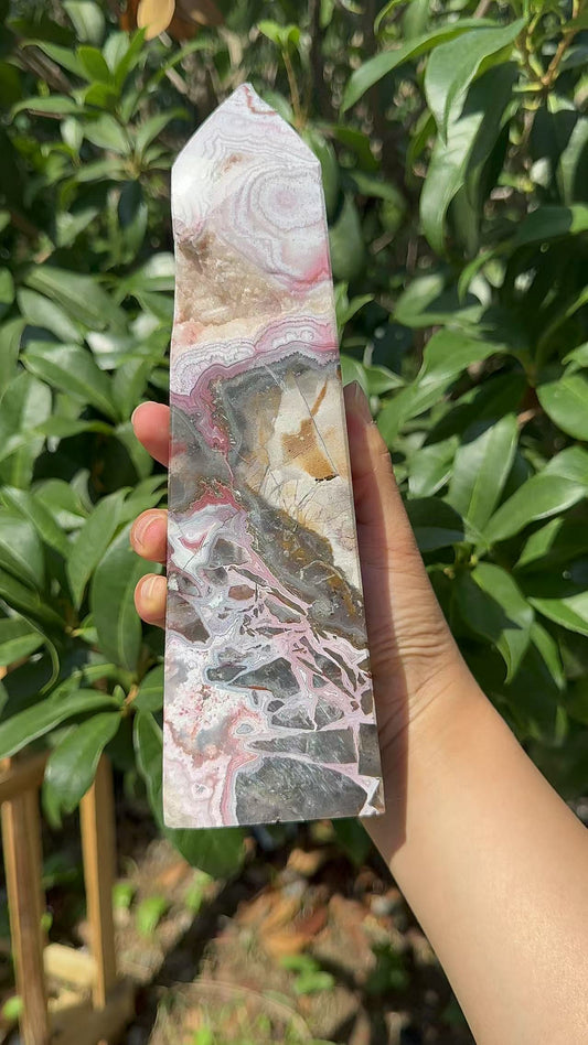 A00142 rare gorgeous druzy mexico agate tower XL
