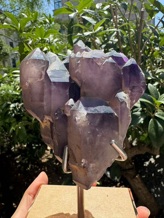 A00164  rare oldest mysterious purple amethyst skeleton quartz with ladder pattern serface